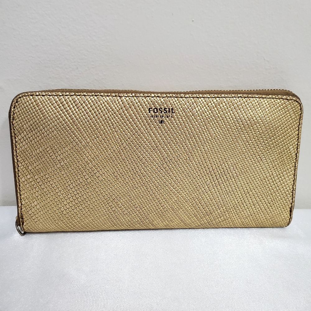 Fossil Gold Zip-Around Wallet